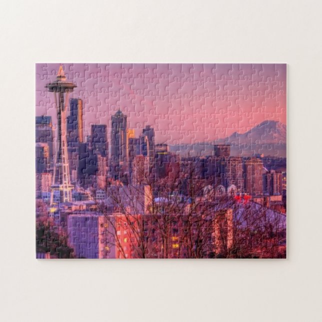 Sonnenuntergang hinter Seattle-Skylinen von Puzzle (Horizontal)