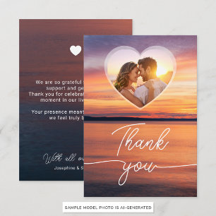 Sonnenuntergang Hochzeit mit individuellem Herz Dankeskarte