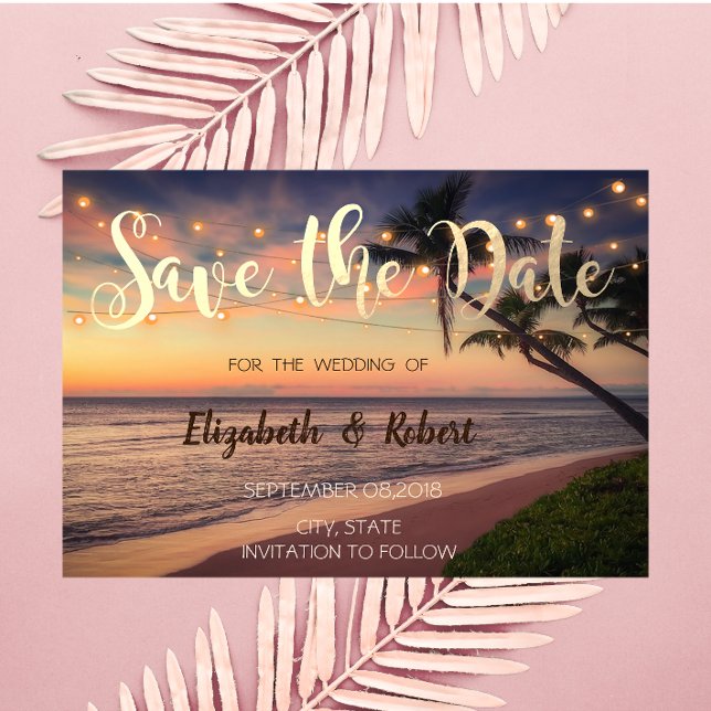 Sonnenuntergang, Hochzeit, Palmen, Lichter Save th Save The Date (Von Creator hochgeladen)
