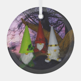Sonnenuntergang Holz Gnomes Glas Circle Ornament Ornament Aus Glas