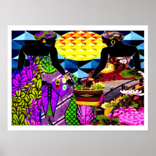 Sonnenuntergang im Garten der Blume Poster