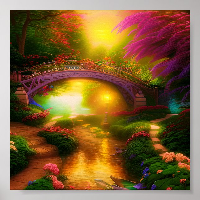 Sonnenuntergang im Garten Poster (Vorne)