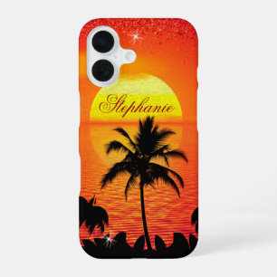 Sonnenuntergang im Ozean mit Palmen Personalisiert iPhone 16 Hülle