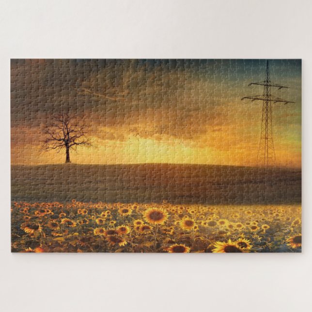 Sonnenuntergang im Sonnenblumenfeld Puzzle (Horizontal)
