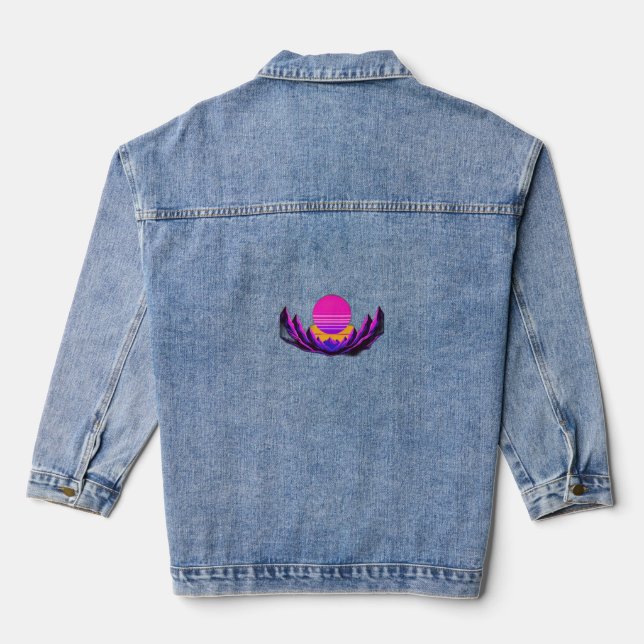 Sonnenuntergang im Synthwave-Stil Jeansjacke (Rückseite)