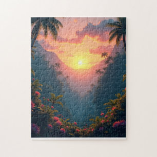 Sonnenuntergang im tropischen Dschungel Puzzle