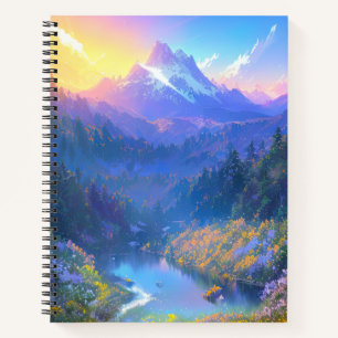 Sonnenuntergang im überwucherten Bergtal Notizbuch