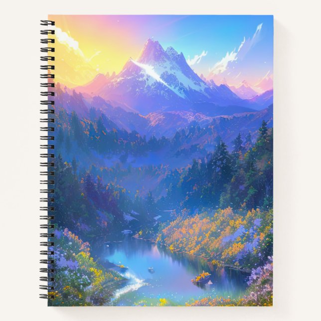 Sonnenuntergang im überwucherten Bergtal Notizbuch (Vorderseite)