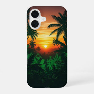 Sonnenuntergang im Vintage-Dschungel iPhone 16 Hülle