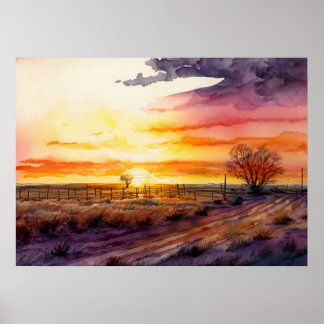 Sonnenuntergang im Wasser der Prärie Poster