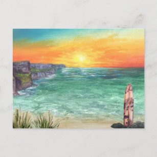 Sonnenuntergang im Wasserfarben   Vintage Travel P Postkarte