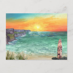 Sonnenuntergang im Wasserfarben Vintage Travel P Postkarte