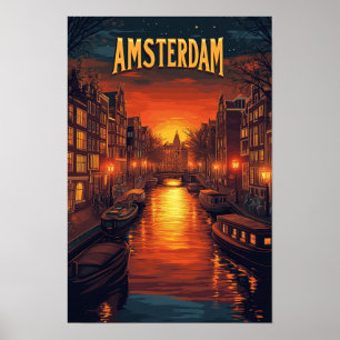 Sonnenuntergang in Amsterdam Niederlande Vintage R Poster