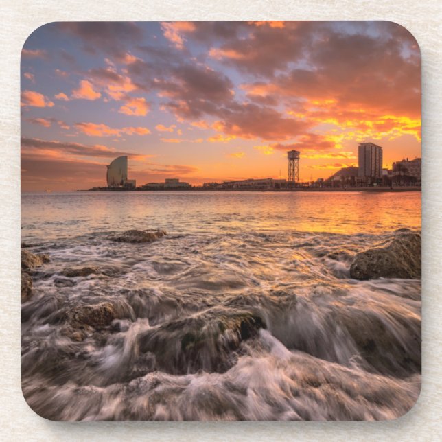 Sonnenuntergang in Barcelona Untersetzer (Vorderseite)
