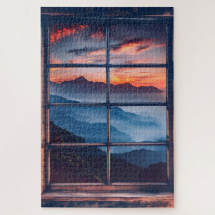 Sonnenuntergang in den Bergen Fensteransicht Puzzle