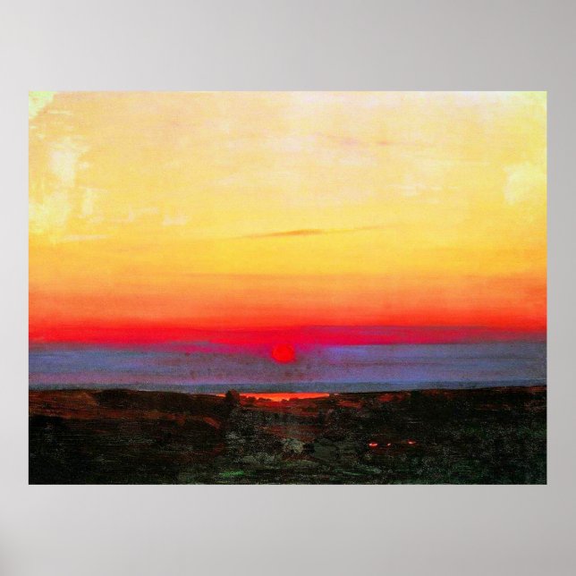 Sonnenuntergang in den Steppen am Meer, schöne Kun Poster (Vorne)