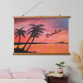 Sonnenuntergang in den Tropen Wandteppich Mit Holzrahmen