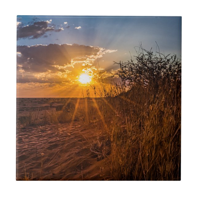 Sonnenuntergang in der Kalahari-Wüste, Namibia Fliese (Vorderseite)