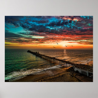 Sonnenuntergang in der Nähe des Ozeanufers Poster
