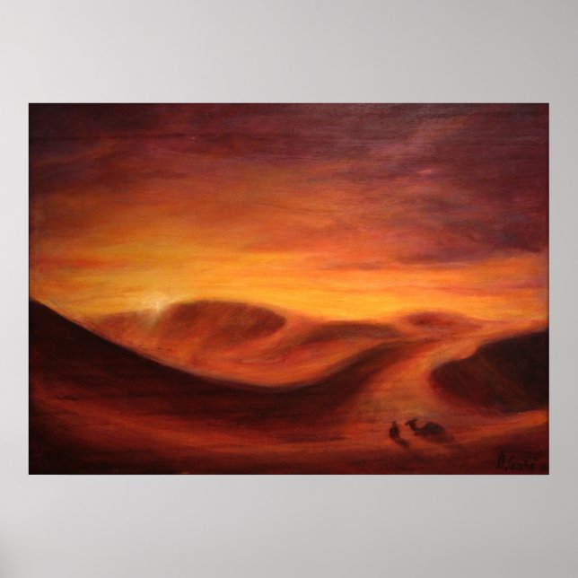 Sonnenuntergang in der Wüste der Sahara Poster (Vorne)