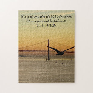 Sonnenuntergang in Lissabon mit Verse von Psalm 11 Puzzle