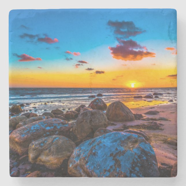 Sonnenuntergang in Meer Steinuntersetzer (Vorderseite)