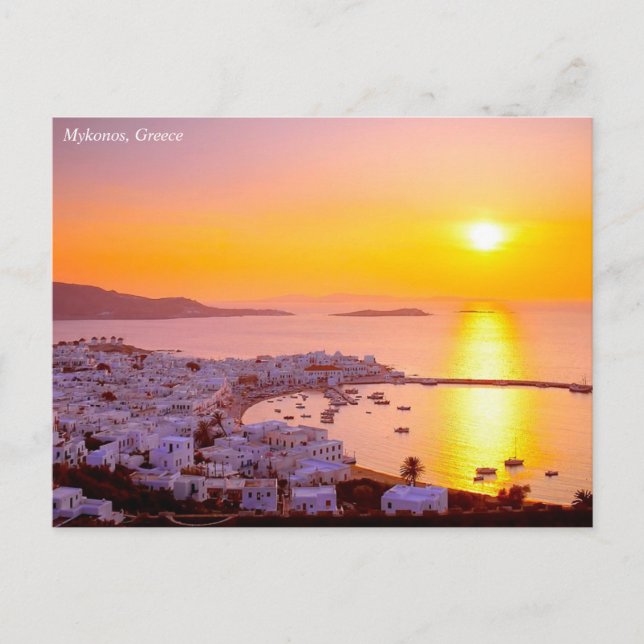 Sonnenuntergang in Mykonos, Griechenland Postkarte (Vorderseite)