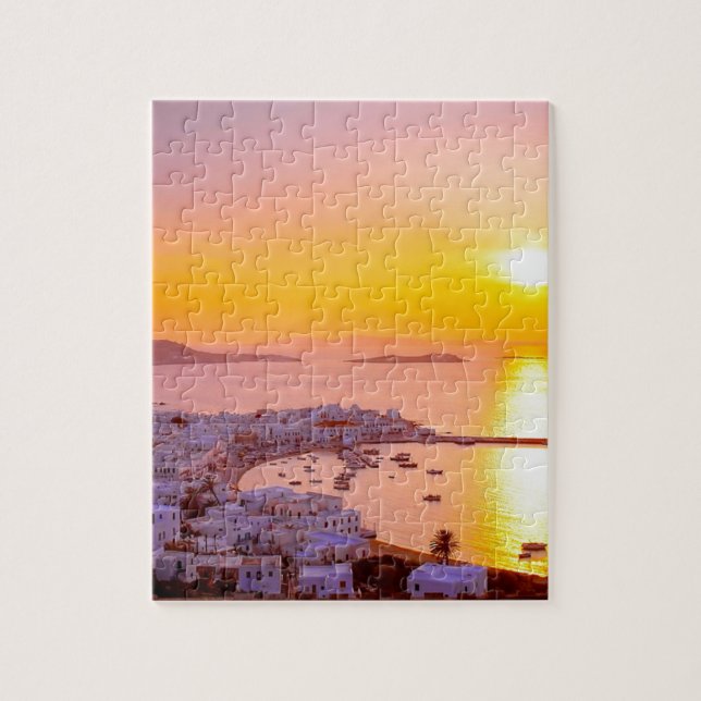 Sonnenuntergang in Mykonos, Griechenland Puzzle (Vertikal)