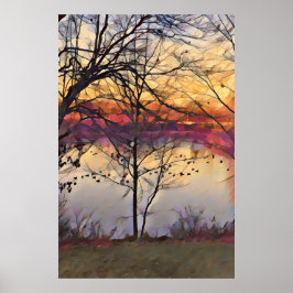 Sonnenuntergang in Pond Oil Painting Art Poster