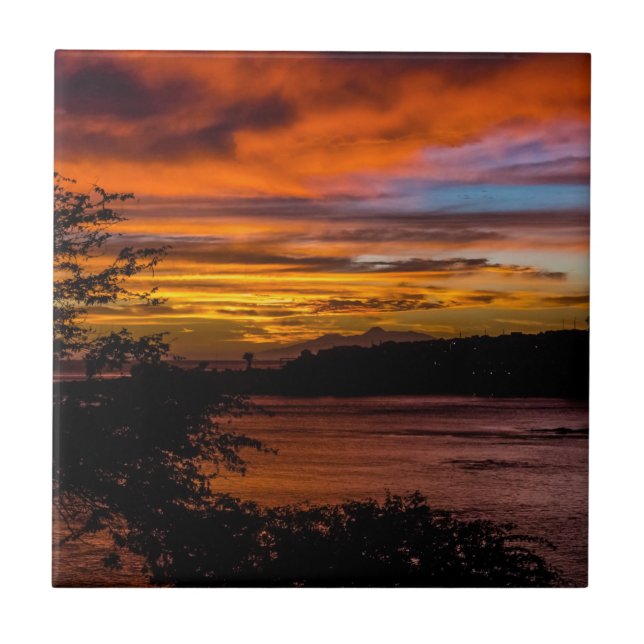 Sonnenuntergang in Praia, Kap Verde Fliese (Vorderseite)