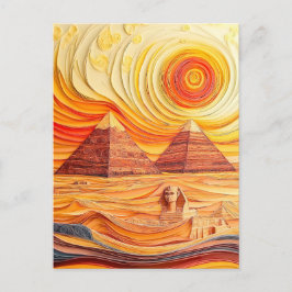 Sonnenuntergang in Pyramiden und Sphinx Postkarte