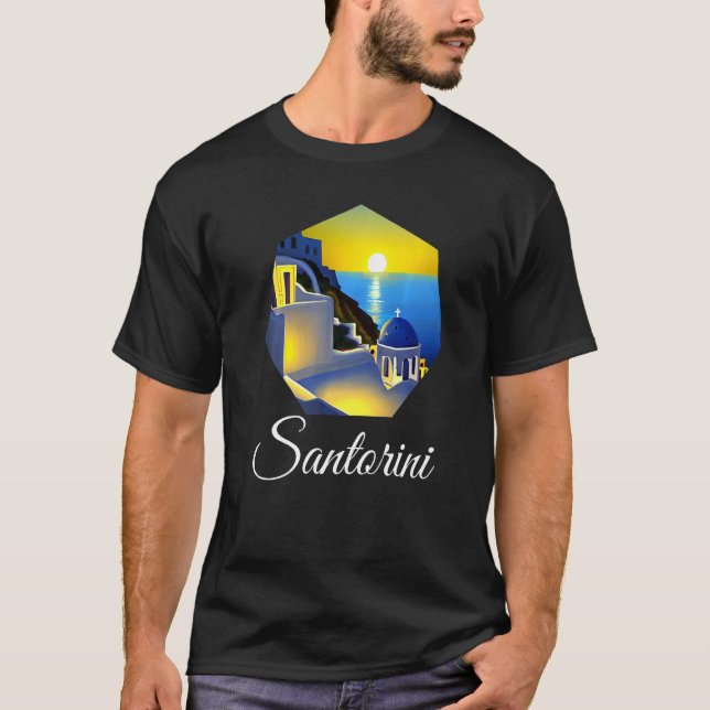 Sonnenuntergang in Santorini Griechenland Malerei T-Shirt (Vorderseite)
