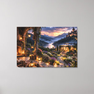 Sonnenuntergang Kamin Terrasse Wrapped Canvas Leinwanddruck