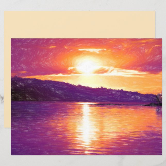 Sonnenuntergang Küste Orange Lila Decoupage (Vorne/Hinten)