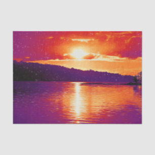 Sonnenuntergang Küstenstrand Orange Lila Dekupage Seidenpapier