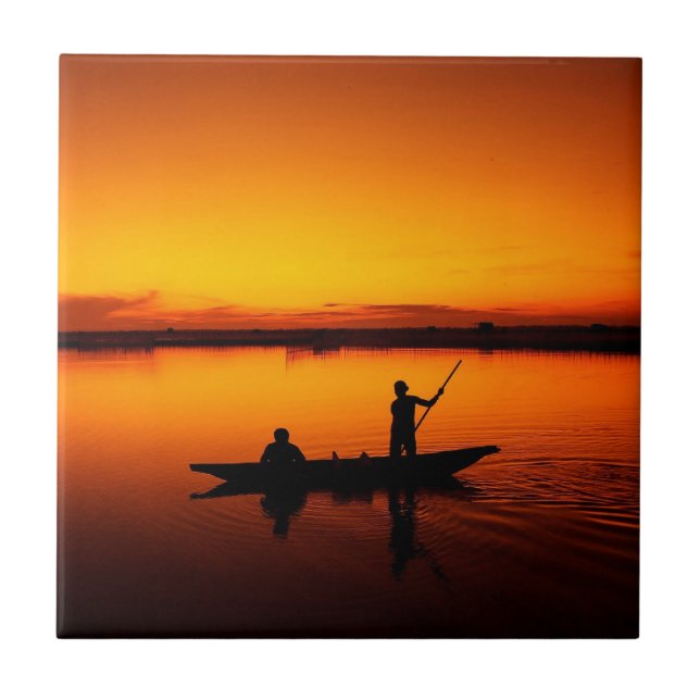 Sonnenuntergang Landschaft mit einem Boot-68465 Fliese (Vorderseite)