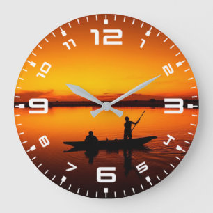 Sonnenuntergang Landschaft mit einem Boot-68465 Große Wanduhr