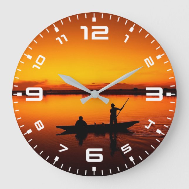 Sonnenuntergang Landschaft mit einem Boot-68465 Große Wanduhr (Vorderseite)