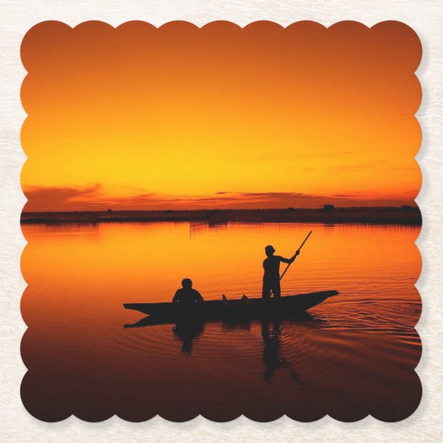 Sonnenuntergang Landschaft mit einem Boot-68465 Untersetzer (Vorderseite)