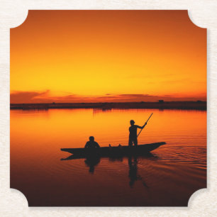 Sonnenuntergang Landschaft mit einem Boot-68465 Untersetzer
