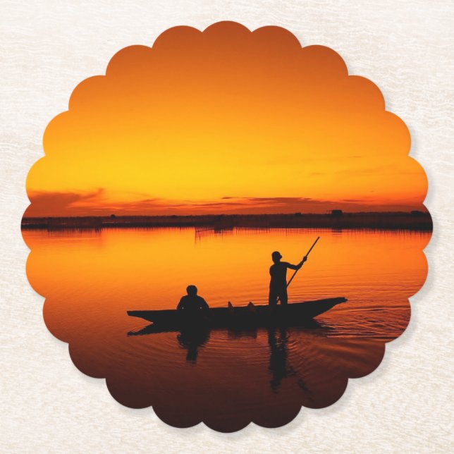 Sonnenuntergang Landschaft mit einem Boot-68465 Untersetzer (Vorderseite)