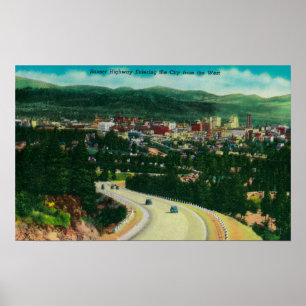 Sonnenuntergang-Landstraße, die Spokane vom Westen Poster