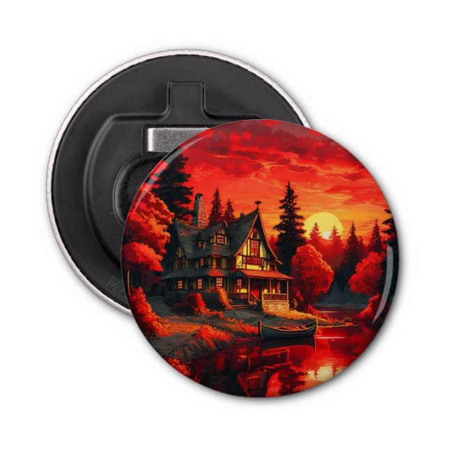 Sonnenuntergang Malerei mit Hütte und See-66633 Flaschenöffner (Vorderseite)