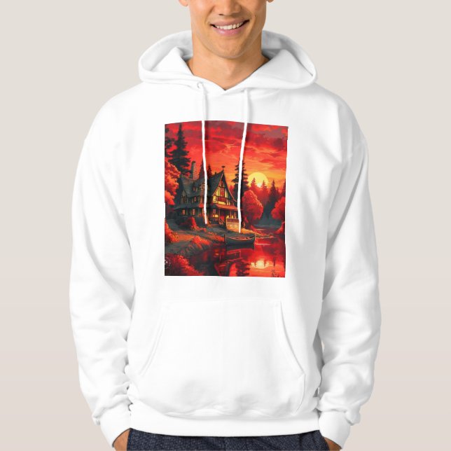 Sonnenuntergang Malerei mit Hütte und See-66633 Hoodie (Vorderseite)