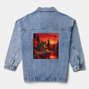 Sonnenuntergang Malerei mit Hütte und See-66633 Jeansjacke