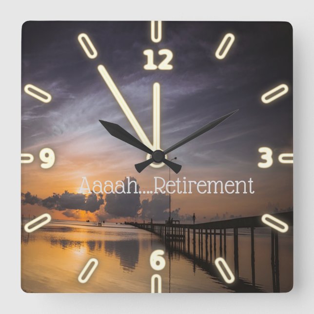 Sonnenuntergang, Meer, Ahh-Rente Quadratische Wanduhr (Vorderseite)