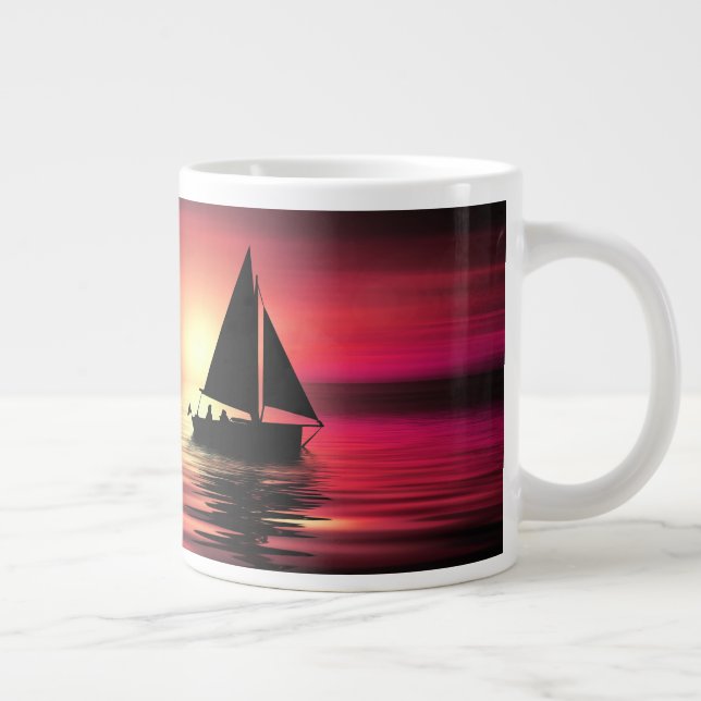 Sonnenuntergang, Meer, Segelboot Jumbo-Tasse (Rechts)