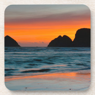 Sonnenuntergang, Meeressäulen, Oceanside, Oregon, Getränkeuntersetzer