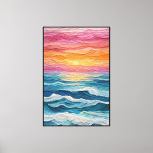 Sonnenuntergang Meereswellen mit lebendigem Himmel Leinwanddruck