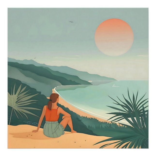 Sonnenuntergang - Minimalistische Küstenansicht Fotodruck (Vorne)